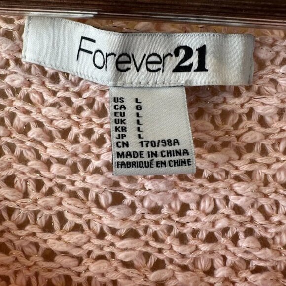 Forever 21 Womens L Loose Knit V-neck Pink Sparkle Sweater Cottagecore Lagenlook - Picture 3 of 9